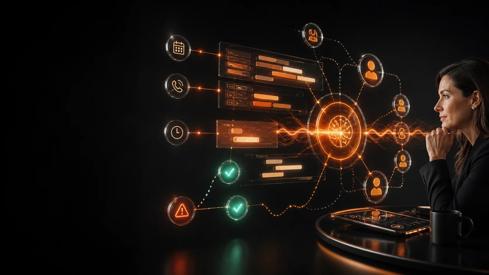A home-care agency manager supervising AI scheduling and automated caregiver calls